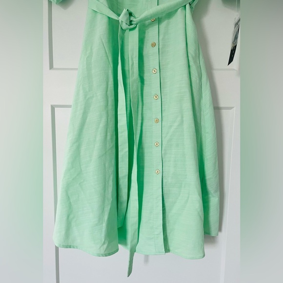 NWT Sharagano Mint Green Belted Midi Button Down Swing Dress, Size 16 - Picture 6 of 12
